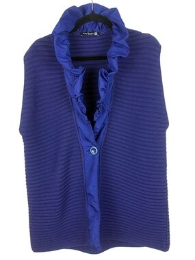 Betty Barclay Elements Cotton Blend Purple Mixed Media Ruffle Knit Vest Size 18